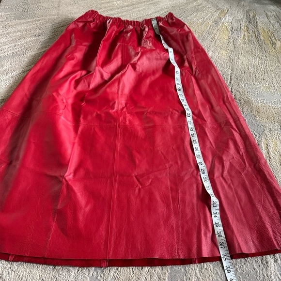 Vintage Venezia genuine leather long maxi skirt red pull on stretch large / XL - Picture 3 of 10